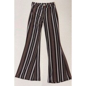 Boho Striped Wide Leg Pants Tribal Print Flowy Festival Shosho Large